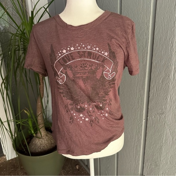 LOVE STRUCK Original LA Movers Top Graphic Tee Vintage T-Shirt Brown Shirt Y2K - Picture 1 of 8